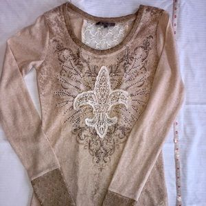 Miss Me Lace Fleur De Lis Lace Shirt - Small